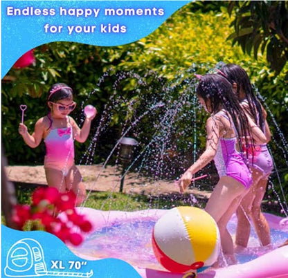 PRINCESSEA USA Alfombra de juegos acuáticos 4 en 1 para niños, XXL de 70 pulgadas