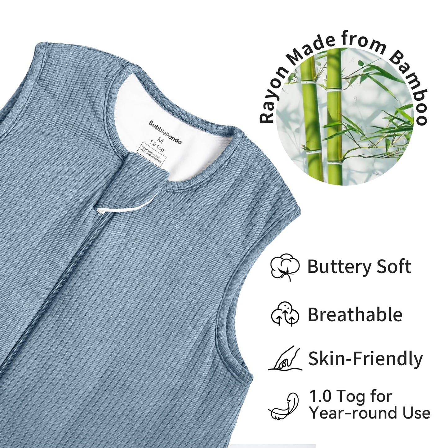 BubblePanda Saco de dormir de rayón hecho de bambú, con pies 3t-4t 1.0 tog