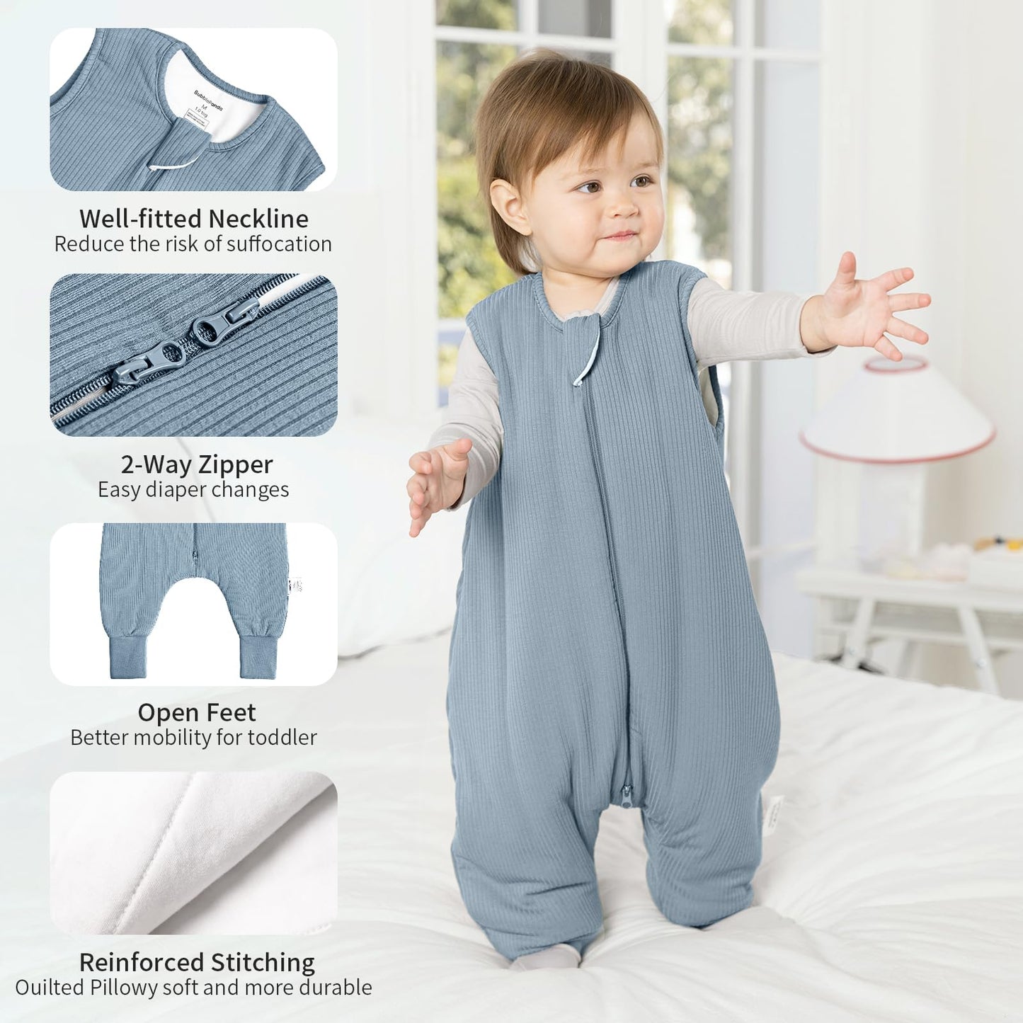 BubblePanda Saco de dormir de rayón hecho de bambú, con pies 3t-4t 1.0 tog