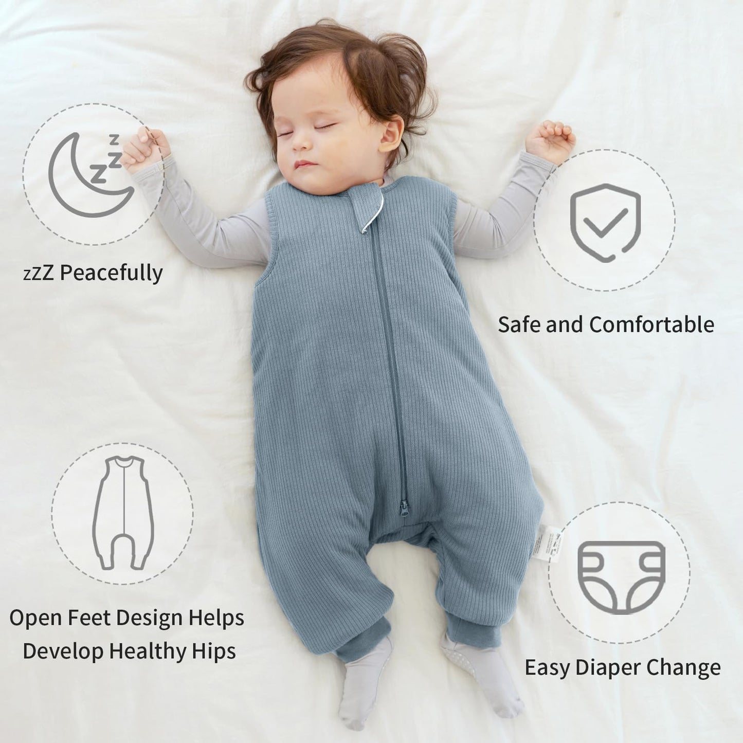 BubblePanda Saco de dormir de rayón hecho de bambú, con pies 3t-4t 1.0 tog