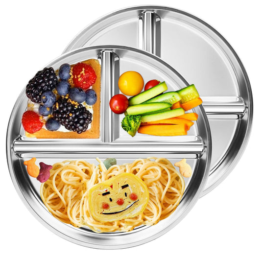 Bakpoco Platos de Acero Inoxidable para Niños 2 Paquetes, Platos Divididos de 9"