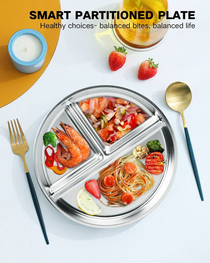 Bakpoco Platos de Acero Inoxidable para Niños 2 Paquetes, Platos Divididos de 9"