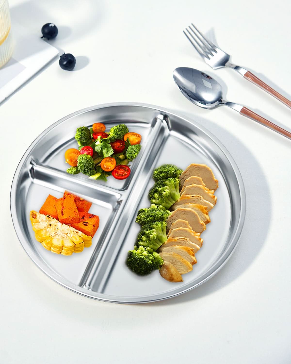 Bakpoco Platos de Acero Inoxidable para Niños 2 Paquetes, Platos Divididos de 9"