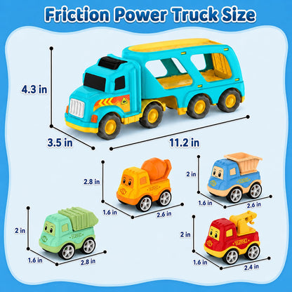 Camión de transporte de construcción con 4 unidades de vehículos pequeños de construcción