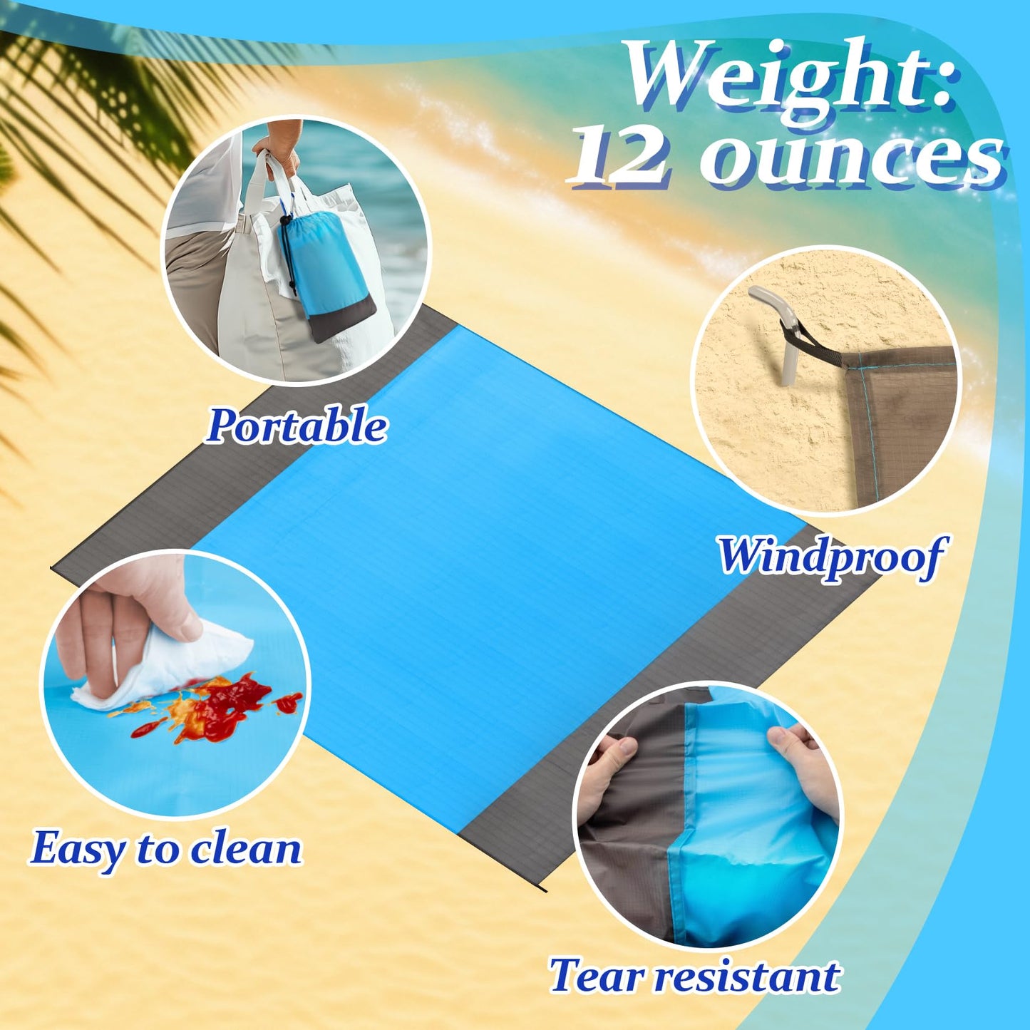 Manta de playa grande a prueba de arena, 1 manta de picnic para vacaciones, viajes, playa