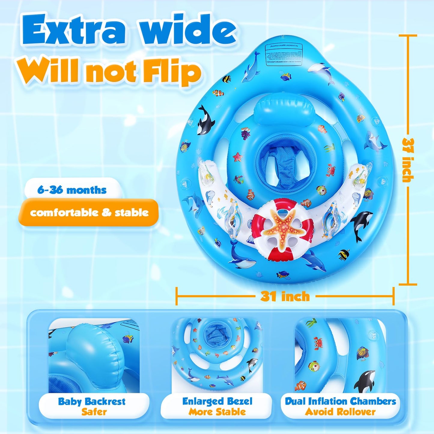 Flotador de piscina para bebé con dosel de protección solar UPF50+, de 6-36 meses