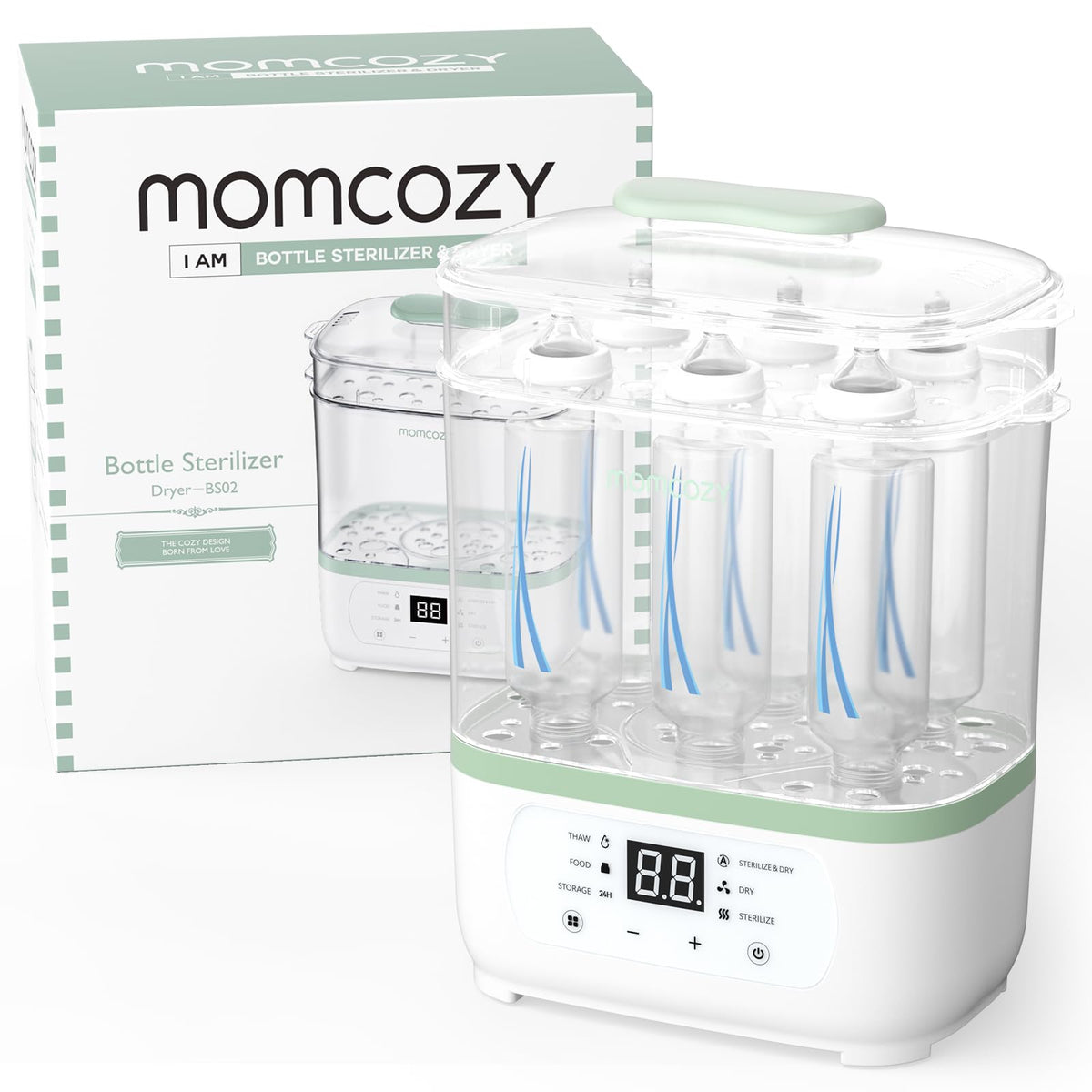 Momcozy Esterilizador y secadora de biberones, esterilizador eléctrico de biberones de vapor 8 en 1