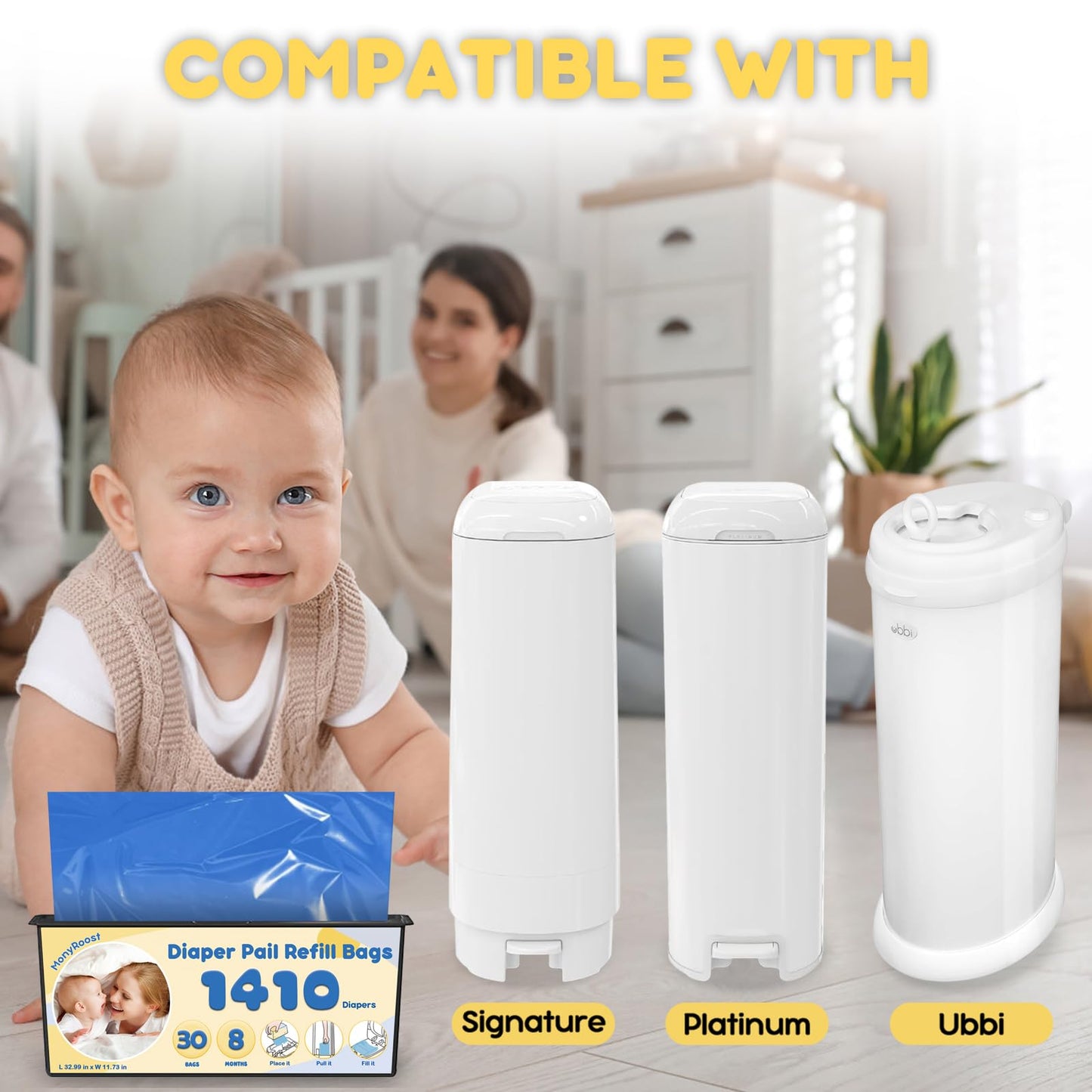 Bolsas de recambio de pañales compatibles con Genie Easy Roll Signature y Platinum para pañales