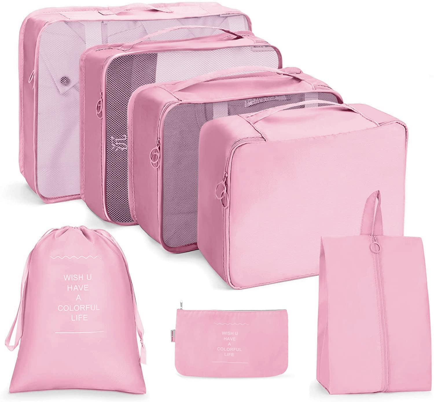Cubos de embalaje para viajes, juego de 7 unidades, organizadores de equipaje ligeros (rosa)
