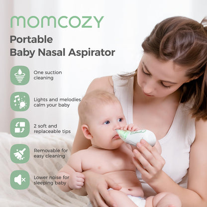Aspirador Nasal Eléctrico Momcozy para Bebé – 3 Niveles de Succión, Luz y Música Calmante, Recargable y Portátil, con Estuche de Viaje