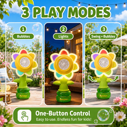 2 Pack de pistolas recargables para hacer burbujas en forma de flor para niños con luces LED