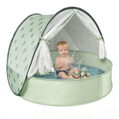 Tienda de playa para bebés con piscina: refugio solar desplegable mejorado 3 en 1 (verde) | Protección UPF 50+