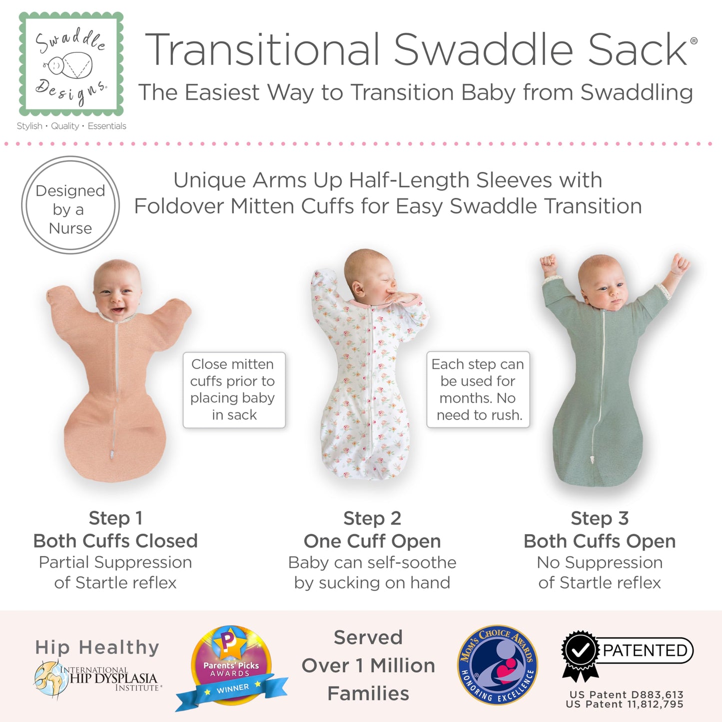 SwaddleDesigns - Saco de transición para envolver, M 3-6 meses