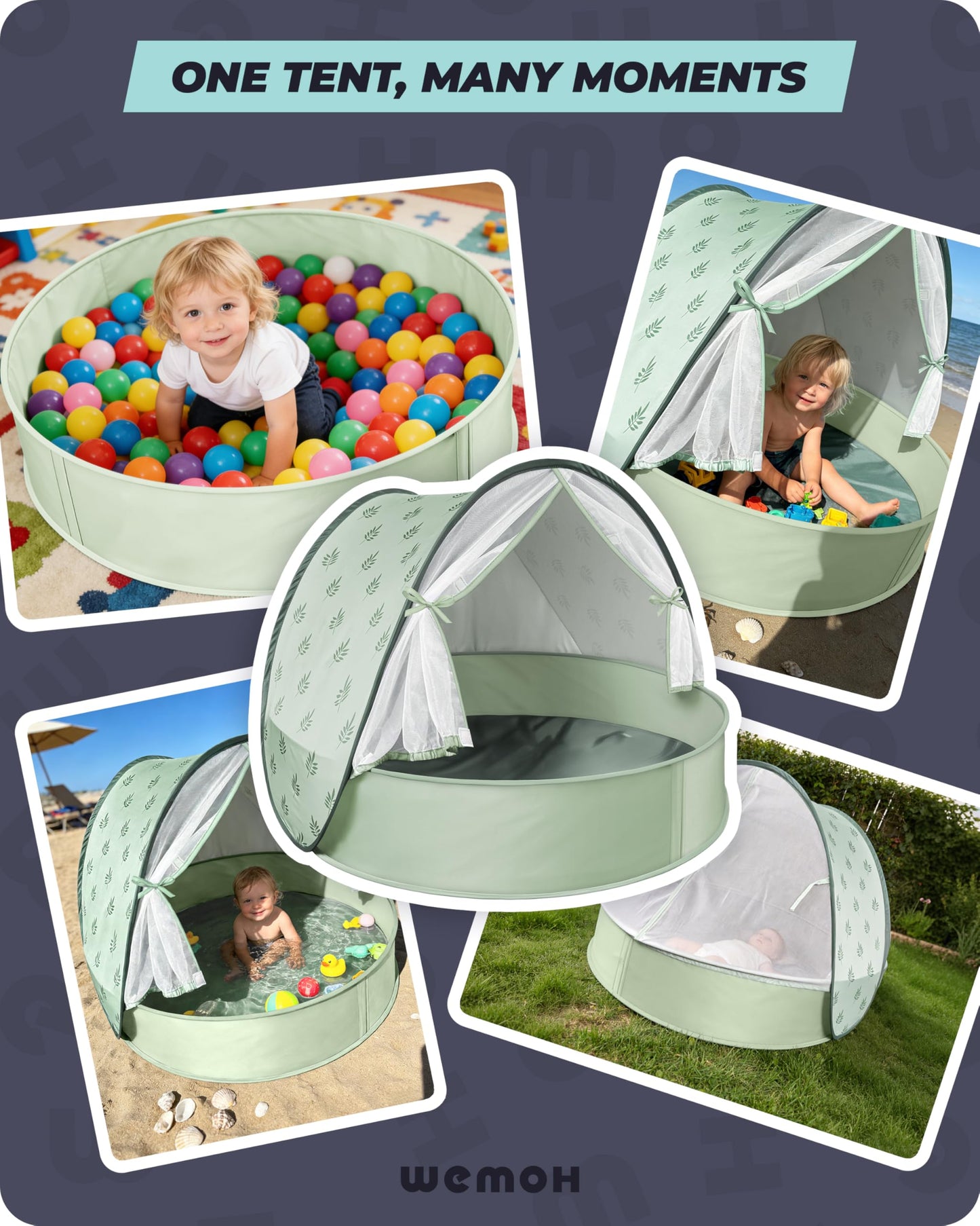 Tienda de playa para bebés con piscina: refugio solar desplegable mejorado 3 en 1 (verde) | Protección UPF 50+