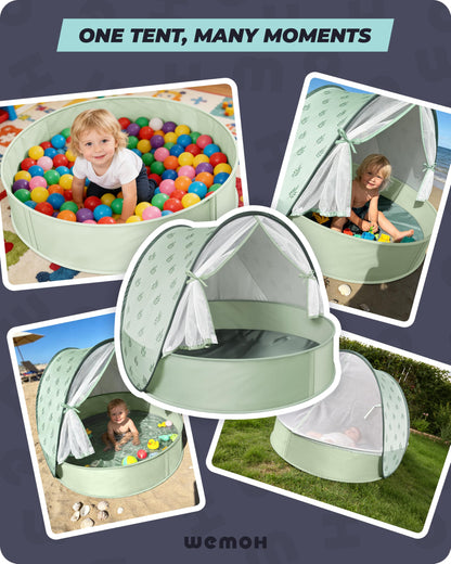 Tienda de playa para bebés con piscina: refugio solar desplegable mejorado 3 en 1 (verde) | Protección UPF 50+