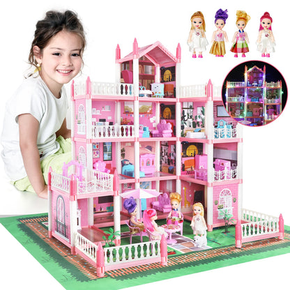Casa de princesa con 4 muebles de muñecas y 11 habitaciones de 4 pisos