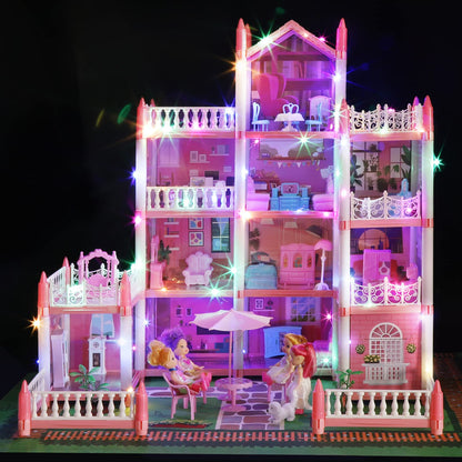 Casa de princesa con 4 muebles de muñecas y 11 habitaciones de 4 pisos