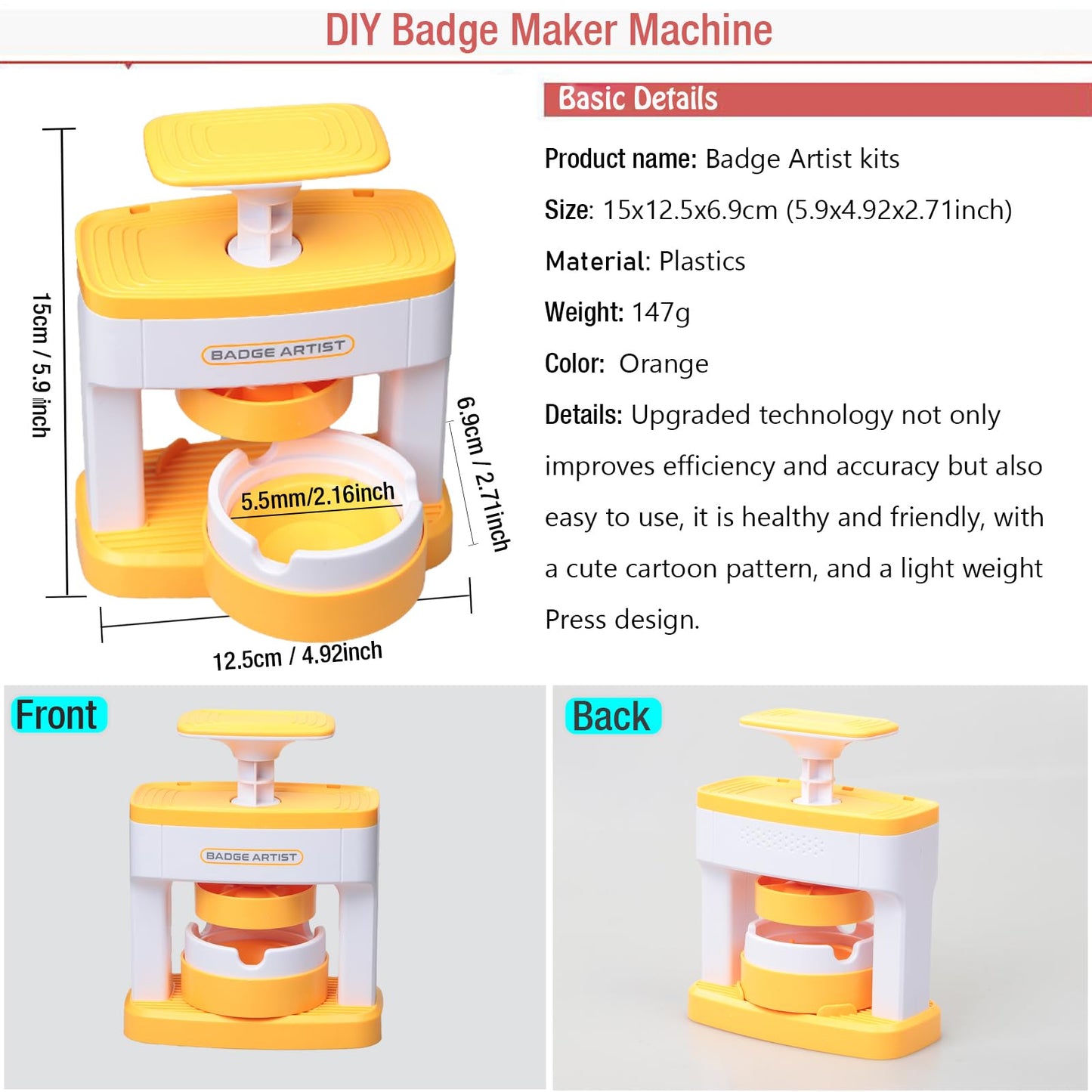 Máquina para hacer insignias para niños, 55 mm (2,16 pulgadas)