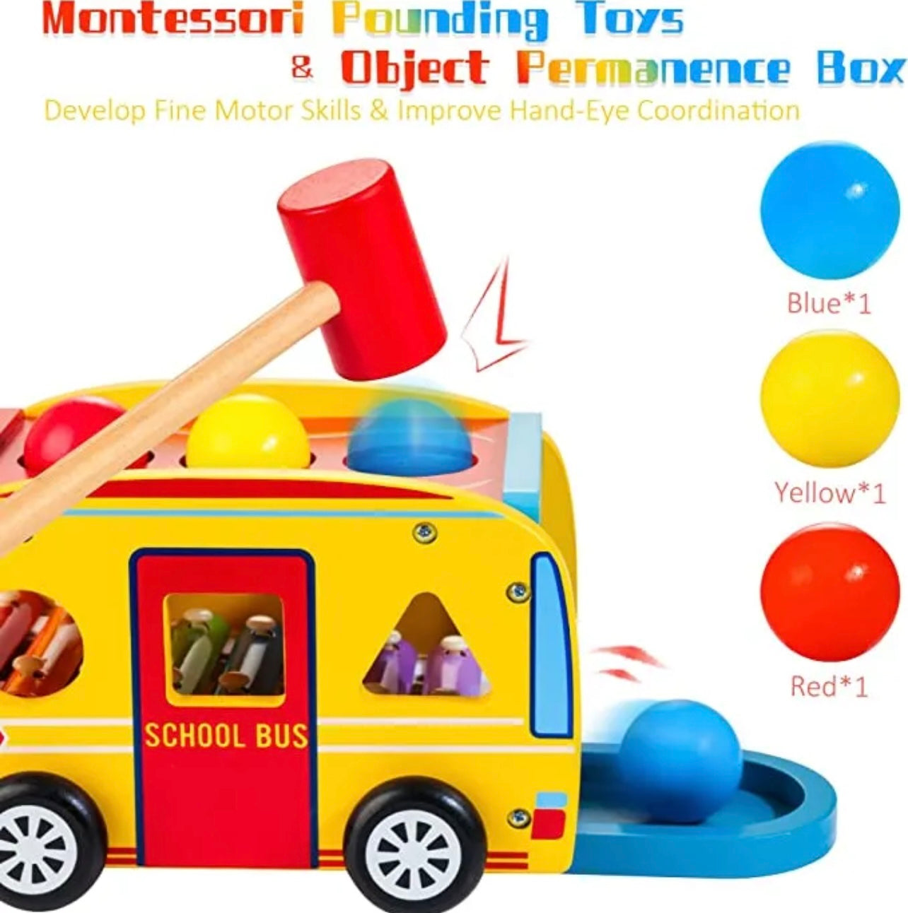 Bravmate juego de autobús escolar de madera con xilófono deslizable