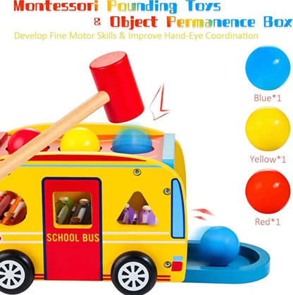 Bravmate juego de autobús escolar de madera con xilófono deslizable