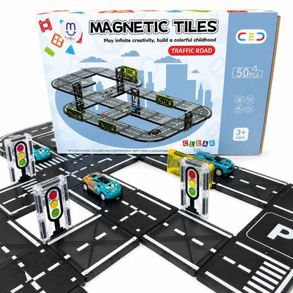 Carretera de azulejos magnéticos con carritos