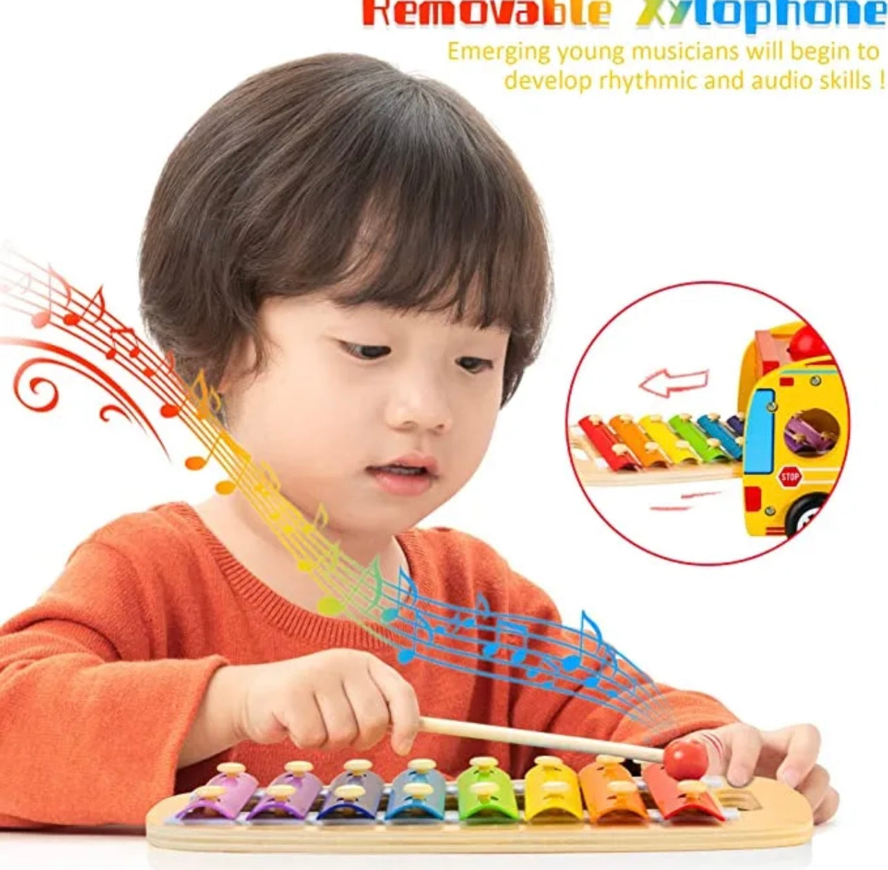 Bravmate juego de autobús escolar de madera con xilófono deslizable