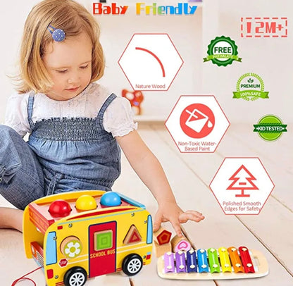 Bravmate juego de autobús escolar de madera con xilófono deslizable