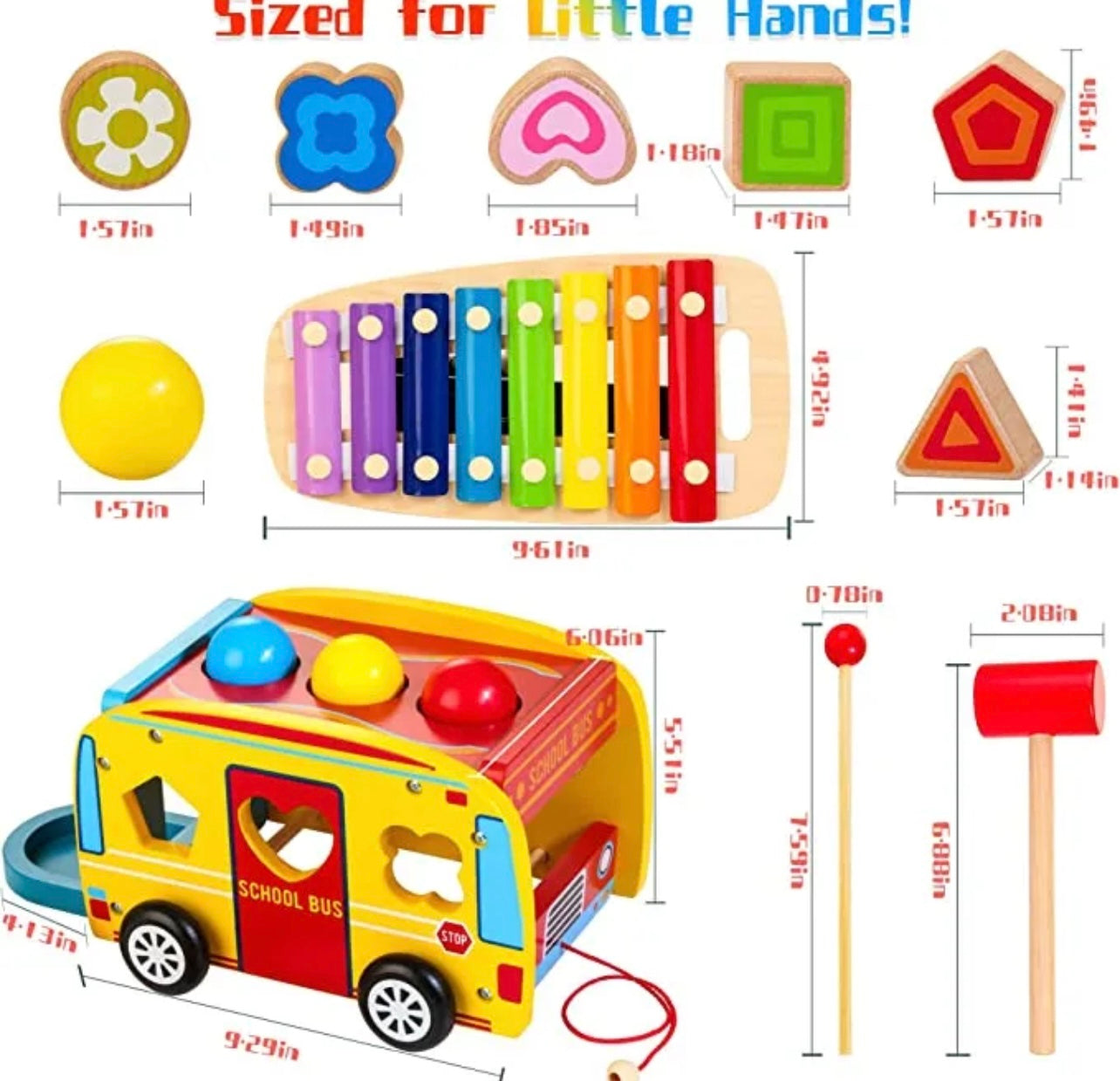Bravmate juego de autobús escolar de madera con xilófono deslizable