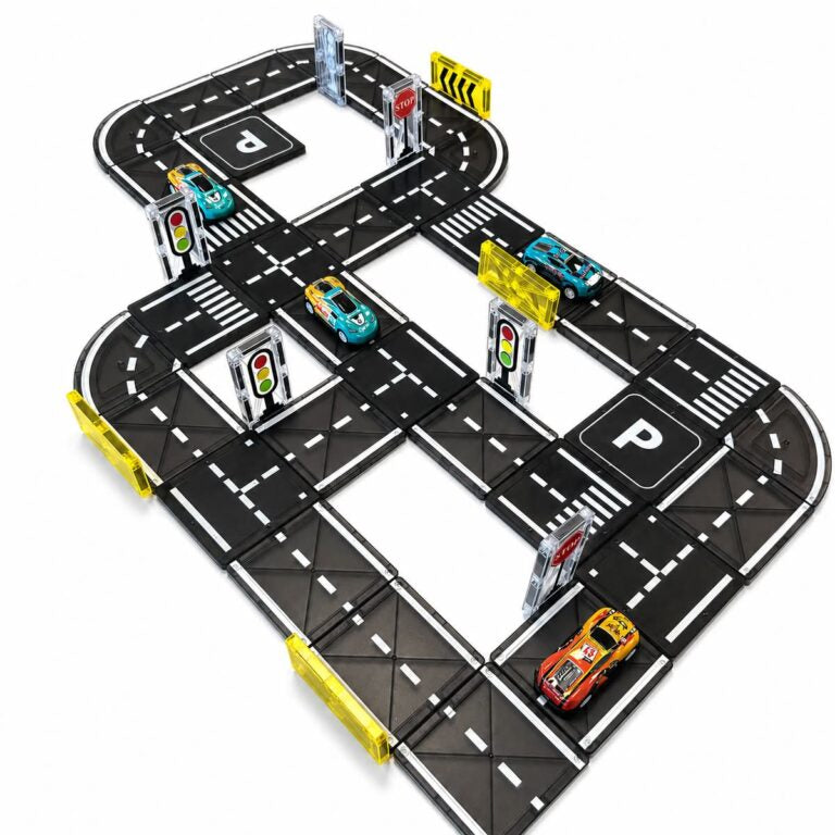 Carretera de azulejos magnéticos con carritos