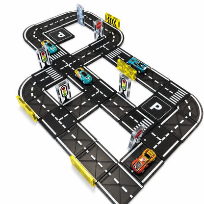 Carretera de azulejos magnéticos con carritos
