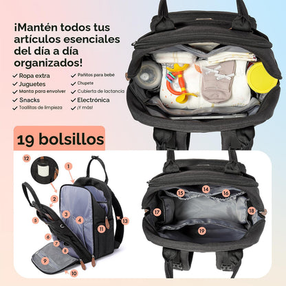 Dikaslon Mochila para pañales con cambiador portátil, funda para chupete