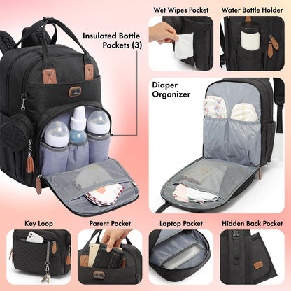 Dikaslon Mochila para pañales con cambiador portátil, funda para chupete