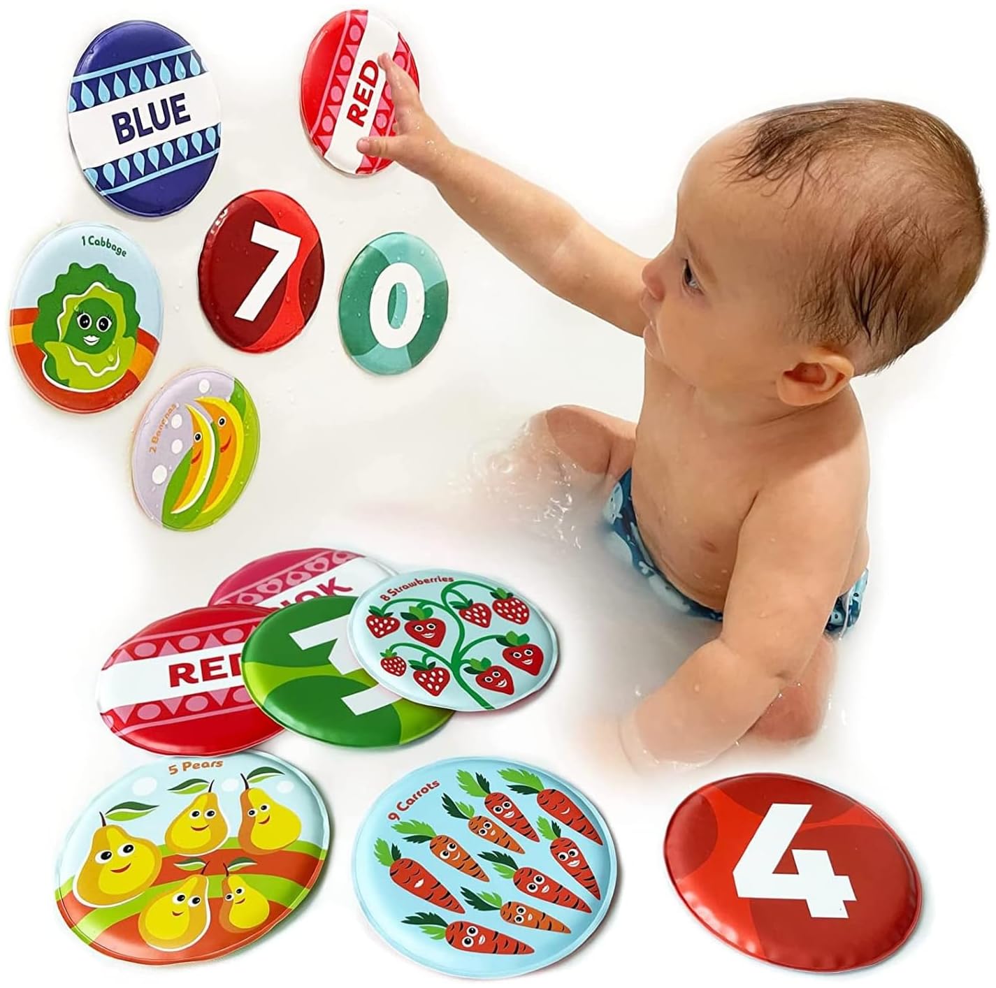 Tarjetas flotantes para la bañera: aprende números, a contar y colores