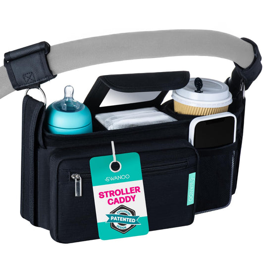 Swanoo Organizador de cochecito con soporte para tazas
