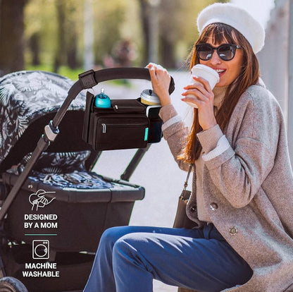 Swanoo Organizador de cochecito con soporte para tazas