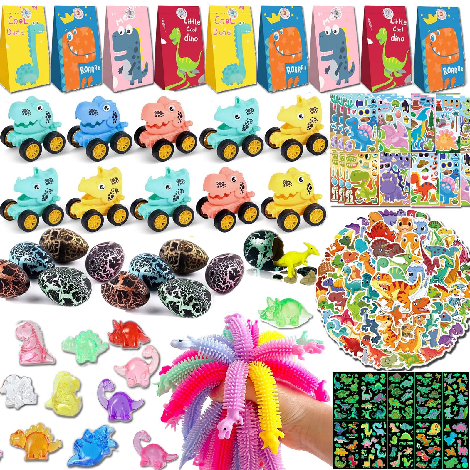 Recuerdos de fiesta de dinosaurios para 10 niños, 140 piezas