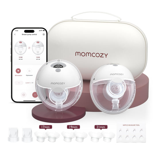 Extractor portátil Momcozy M5 de 24mm, incluye bridas 21/19/17, batería de larga duración, capacidad 160ml, color gris, doble copa