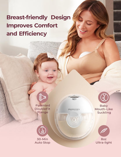 Extractor portátil Momcozy M5 de 24mm, incluye bridas 21/19/17, batería de larga duración, capacidad 160ml, color gris, doble copa