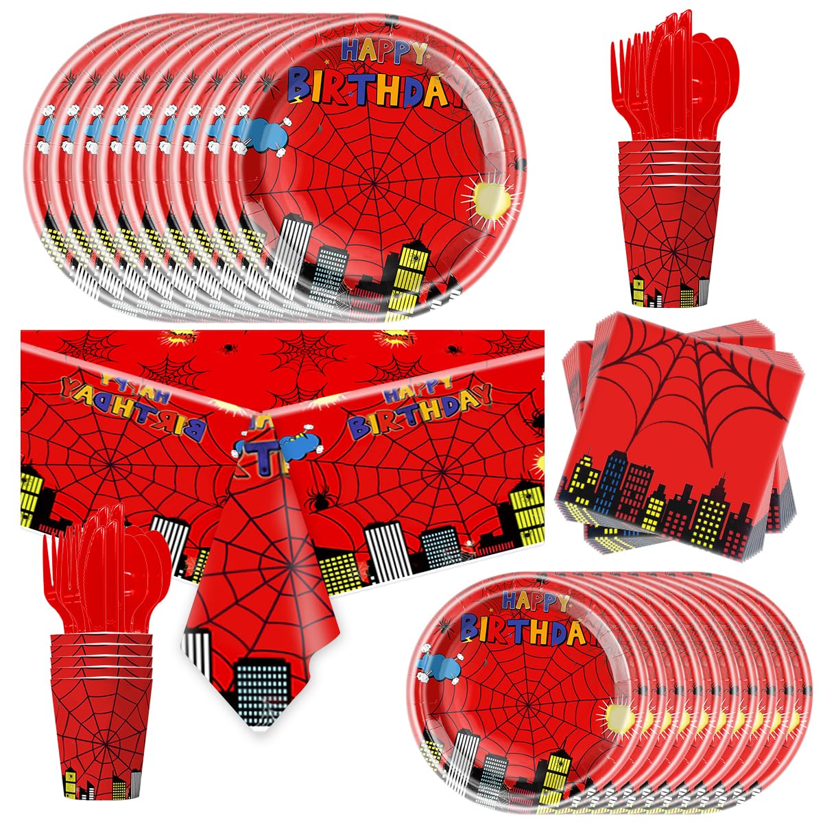 Juego de vajilla del hombre araña, 81 piezas