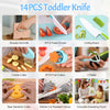 Juego de 14 cuchillos de cocina de madera para niños, incluye guantes