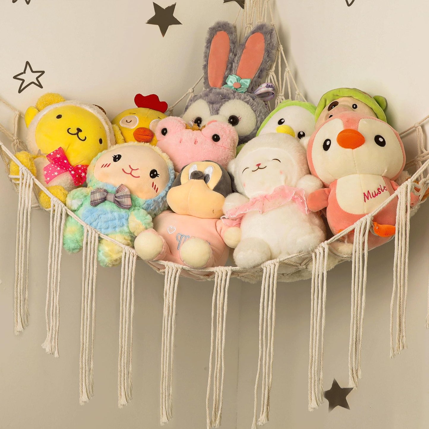 Hamaca esquinera de animales de peluche, hamaca grande tejida a mano con anillos de madera