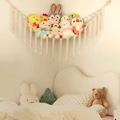 Hamaca esquinera de animales de peluche, hamaca grande tejida a mano con anillos de madera