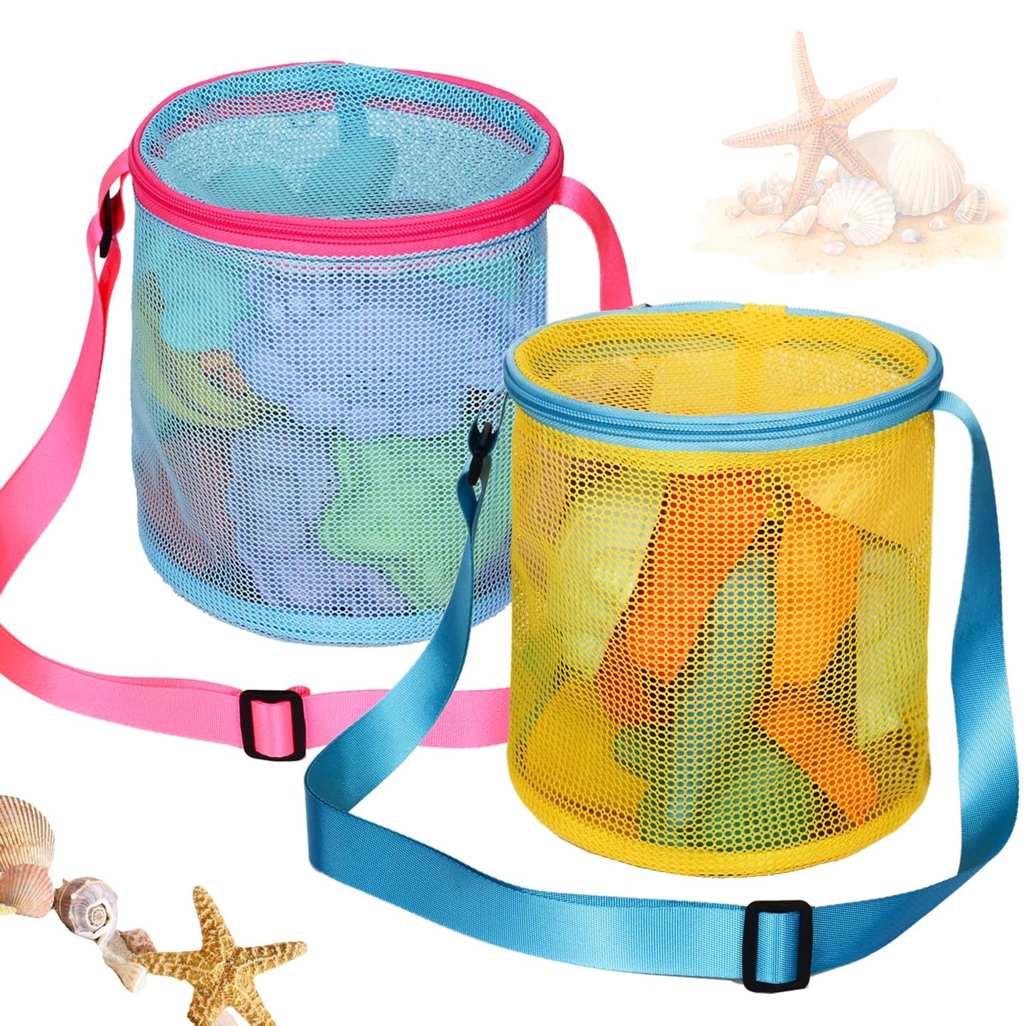MUYIZI Bolsa de playa de malla para coleccionar conchas, 2 unidades