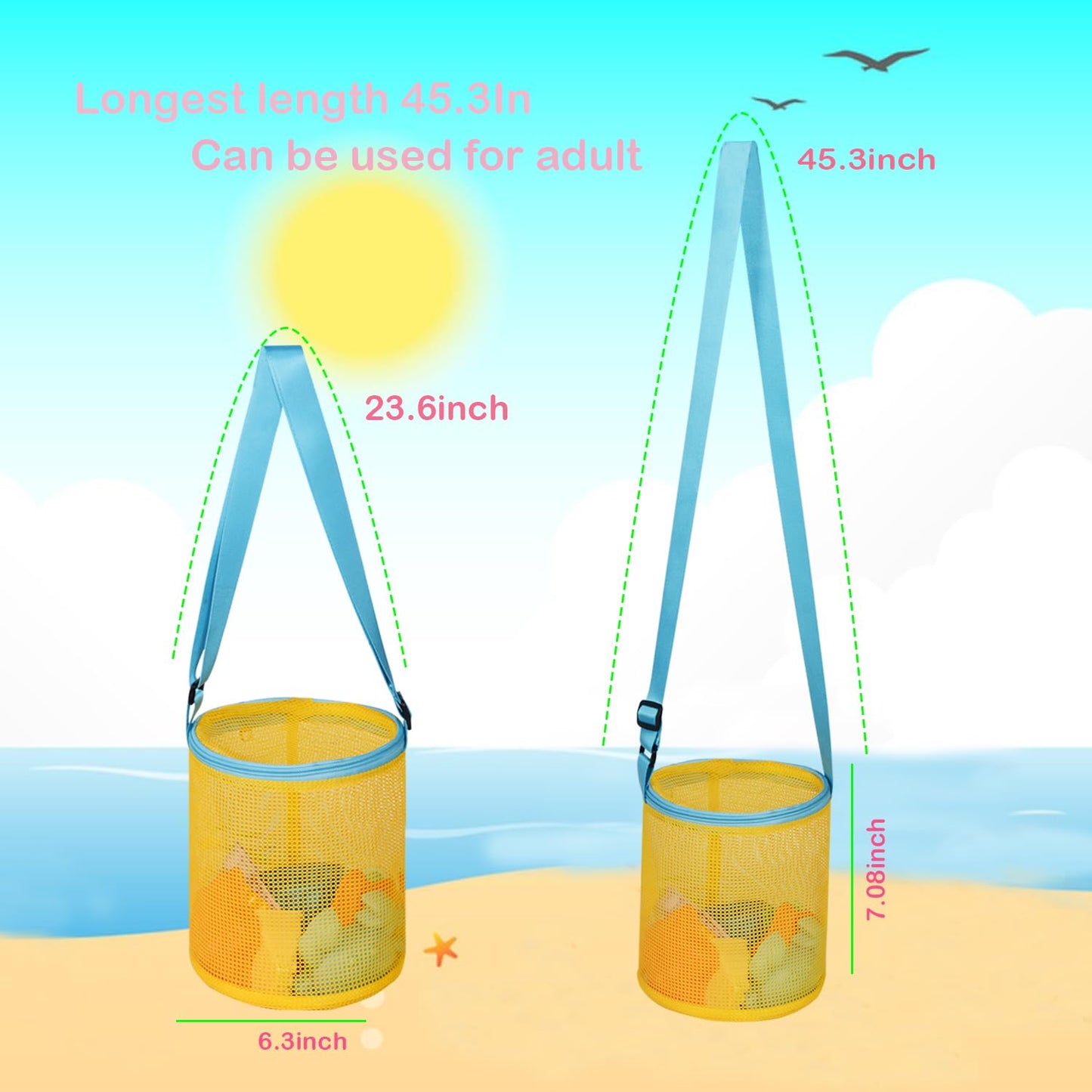 MUYIZI Bolsa de playa de malla para coleccionar conchas, 2 unidades