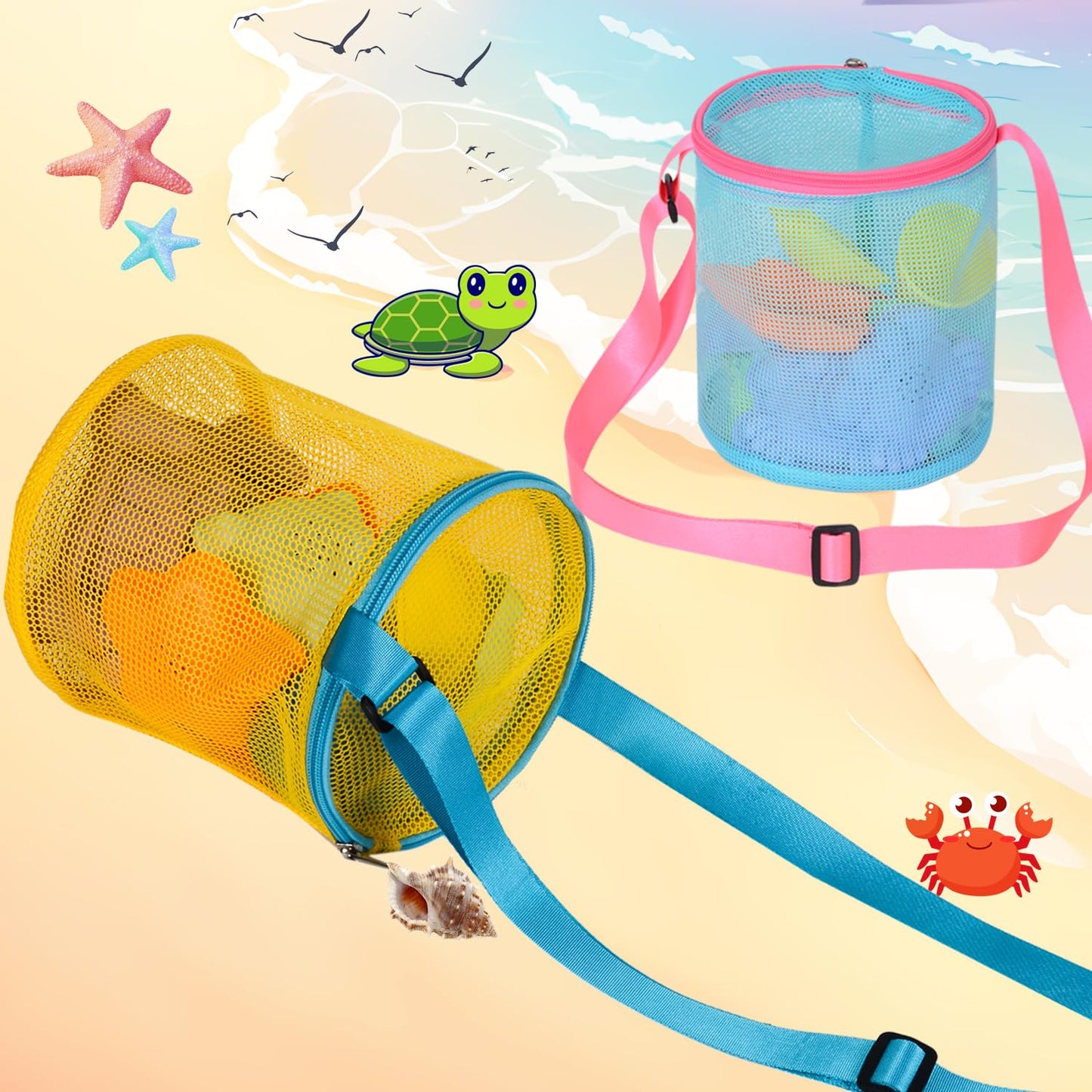 MUYIZI Bolsa de playa de malla para coleccionar conchas, 2 unidades