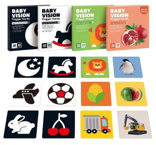 Set de 4 conjuntos de Tarjetas de Estimulación Visual para Bebés de 0-36 Meses