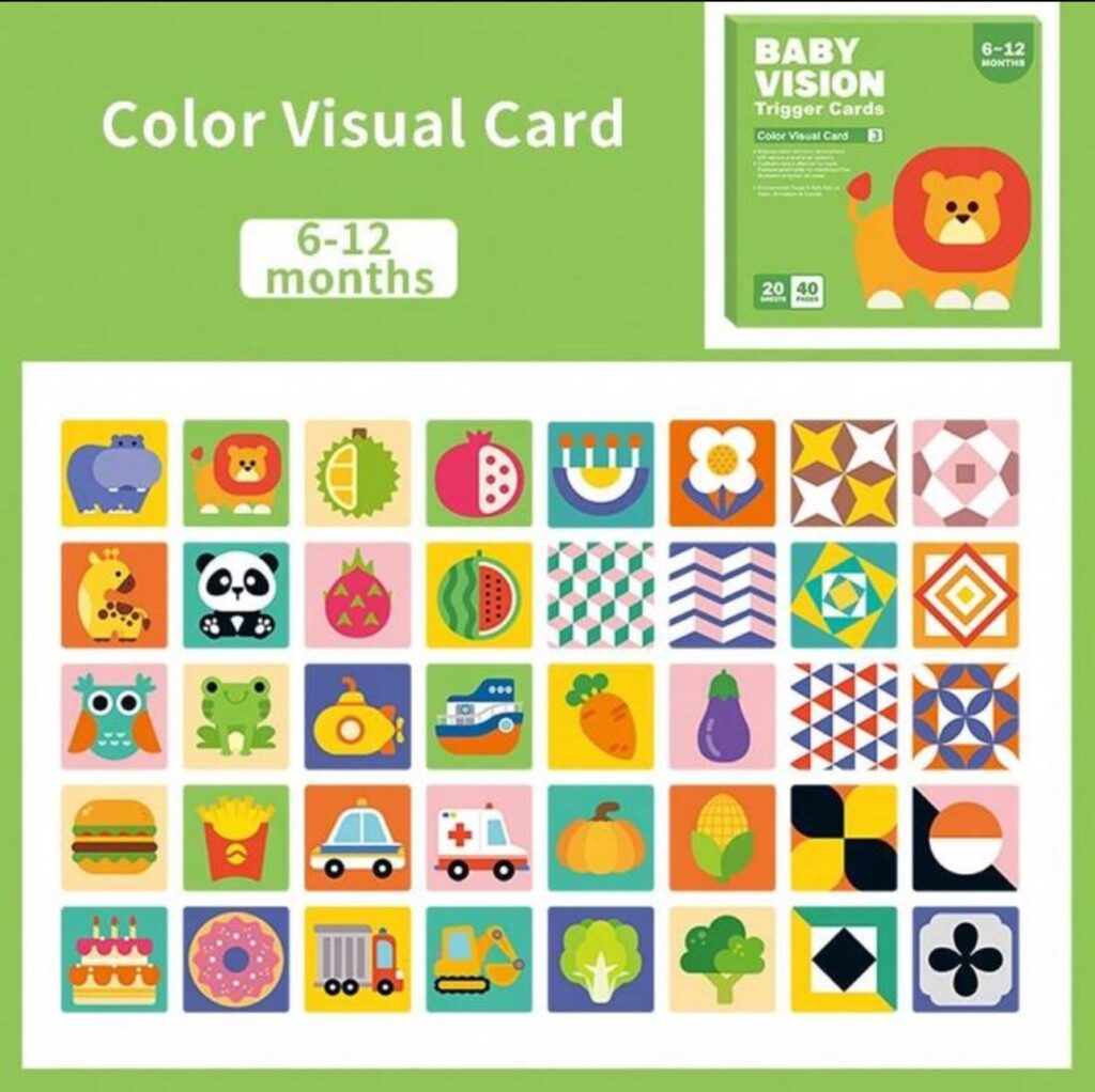 Set de 4 conjuntos de Tarjetas de Estimulación Visual para Bebés de 0-36 Meses