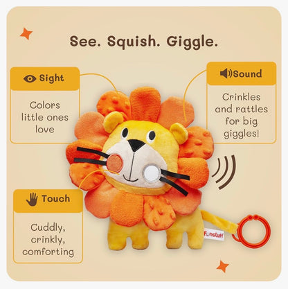 Funstuff Roary The Lion Juguete Crujiente para Bebé - Juguetes Sensoriales para Tiempo Boca Abajo