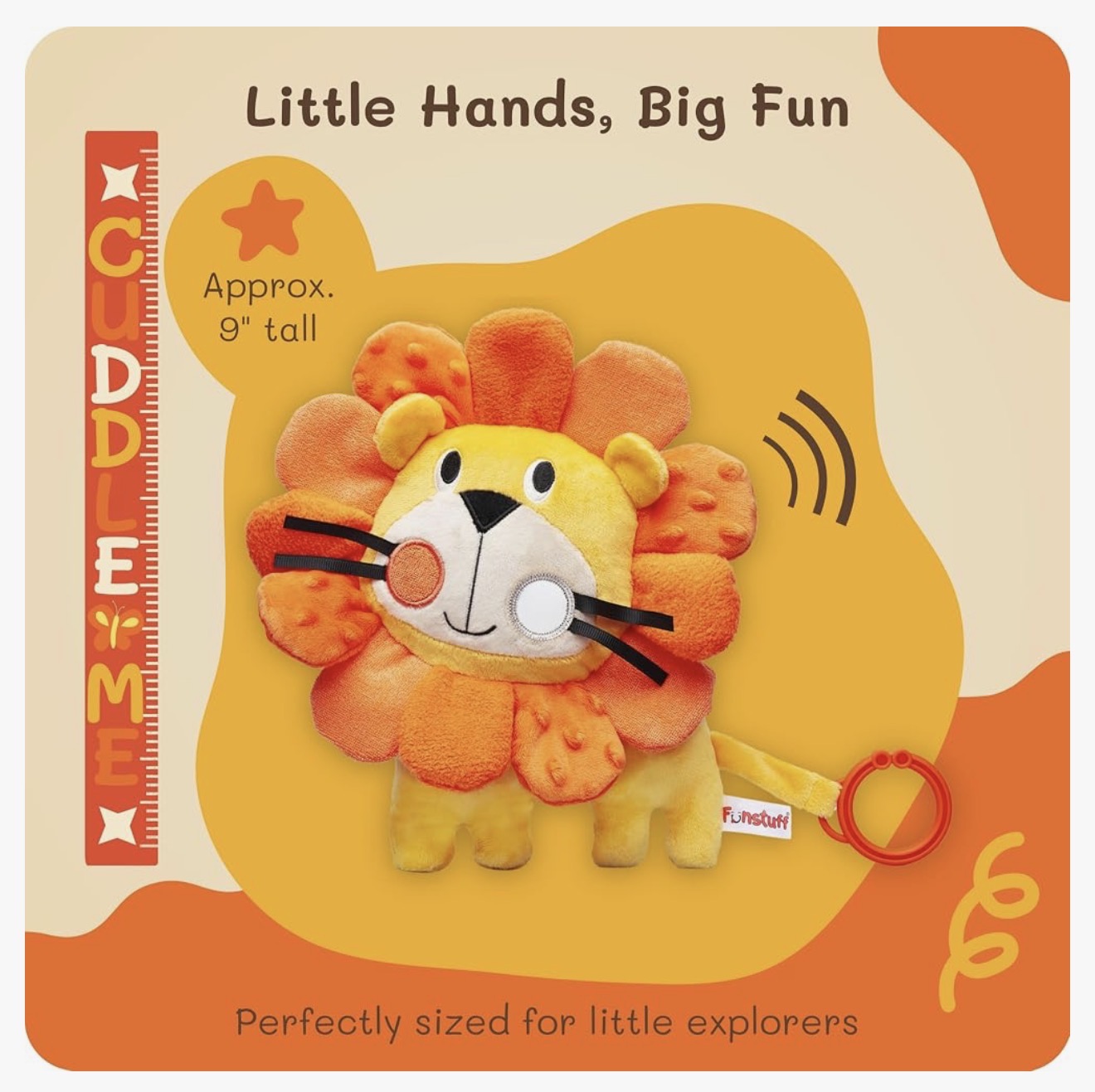 Funstuff Roary The Lion Juguete Crujiente para Bebé - Juguetes Sensoriales para Tiempo Boca Abajo