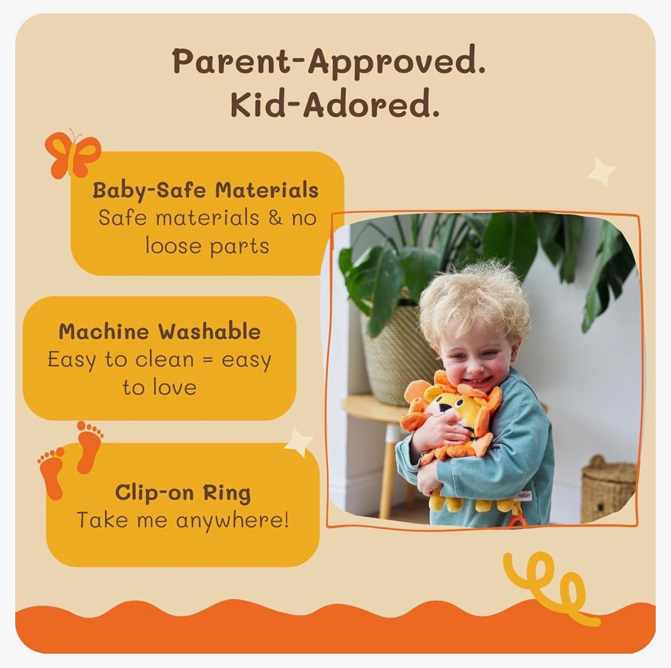 Funstuff Roary The Lion Juguete Crujiente para Bebé - Juguetes Sensoriales para Tiempo Boca Abajo
